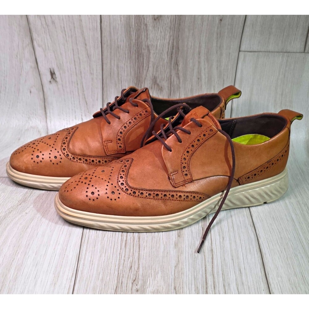 ECCO Men's Brown Leather Lace-Up Brogue Dress Shoes Round Toe EU 43 US 9